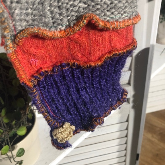 Handcrafted Patch Knitted Sweater Upcycled Fairy Elf Pointy Hood Multicolor sz M - Picture 12 of 14